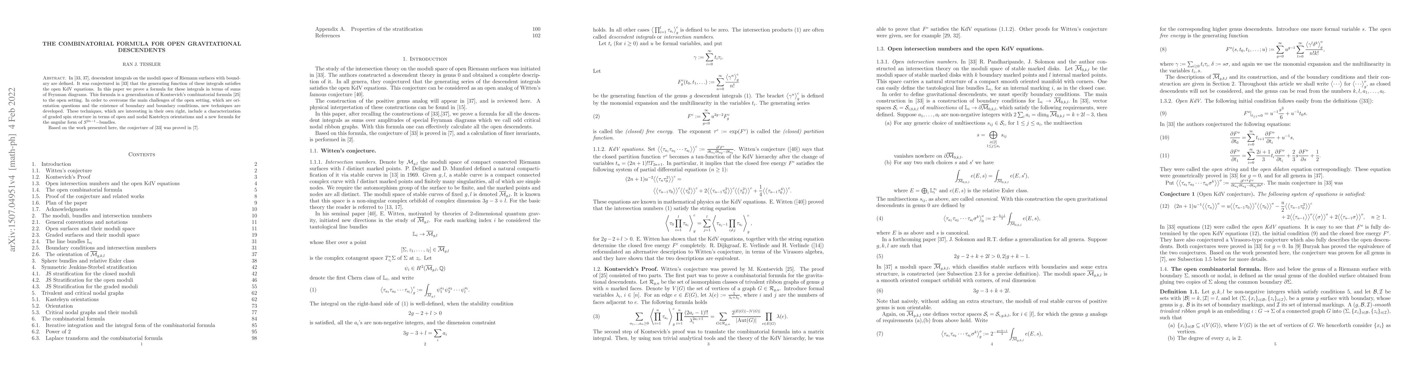 Thumbnail for The combinatorial formula for open gravitational descendents