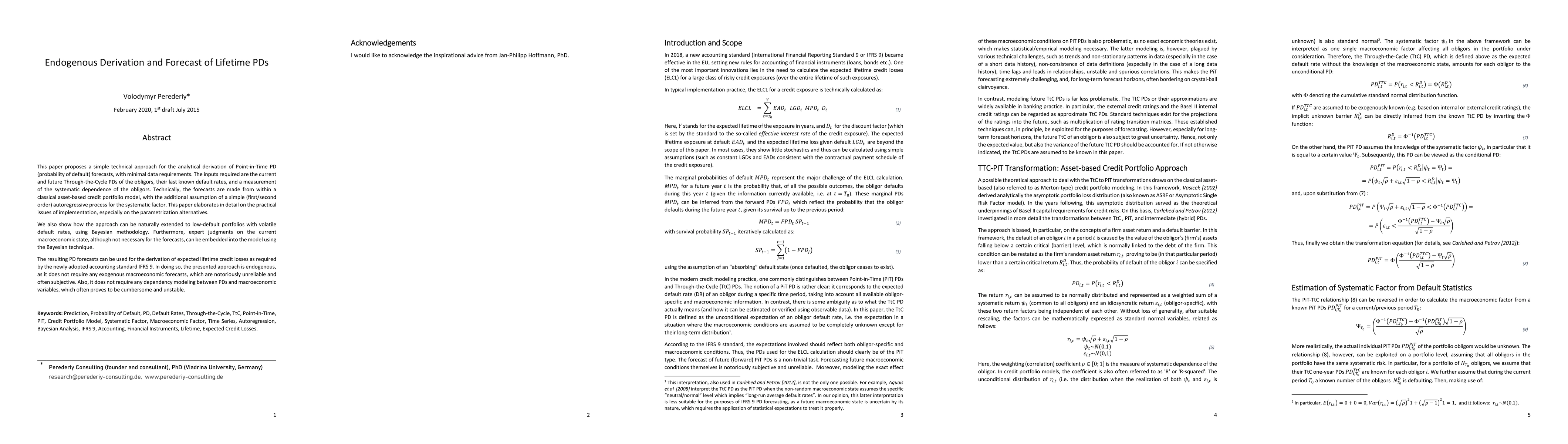 Thumbnail for Endogenous Derivation and Forecast of Lifetime PDs