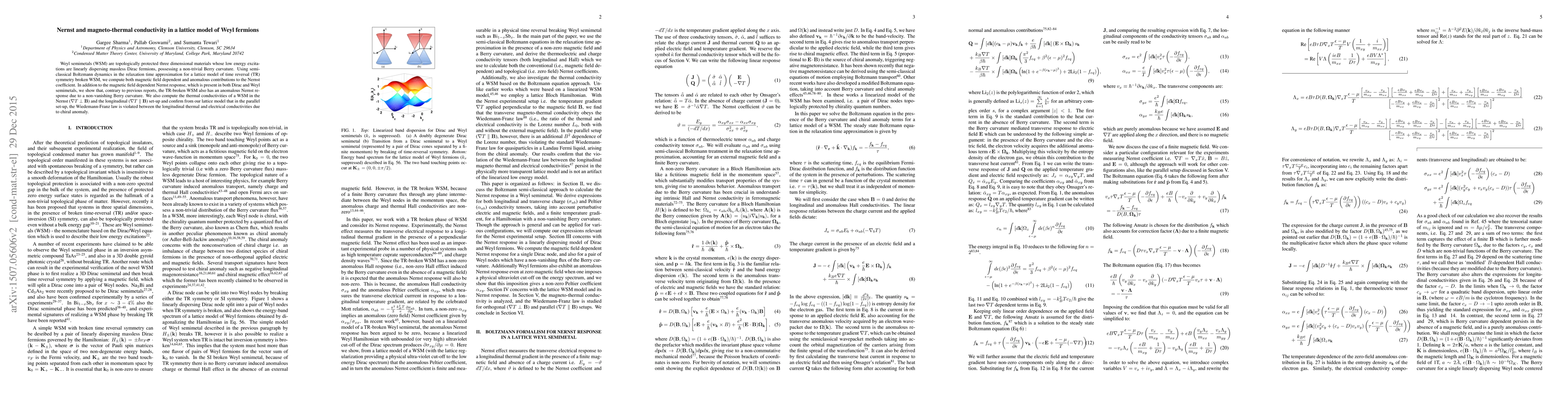 Thumbnail for Nernst and magneto-thermal conductivity in a lattice model of Weyl
  fermions