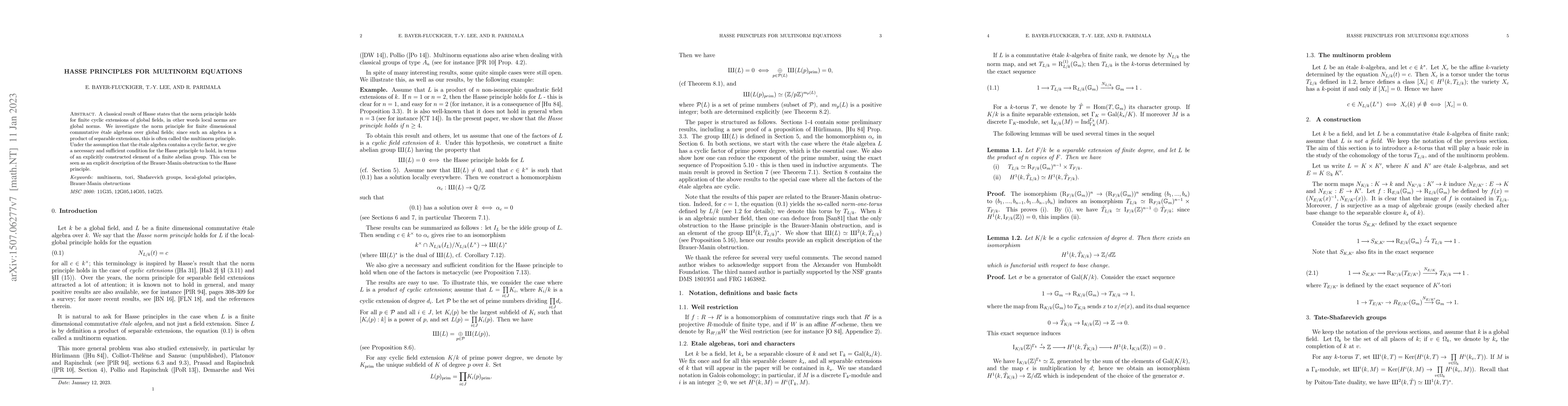 Thumbnail for Hasse principles for multinorm equations