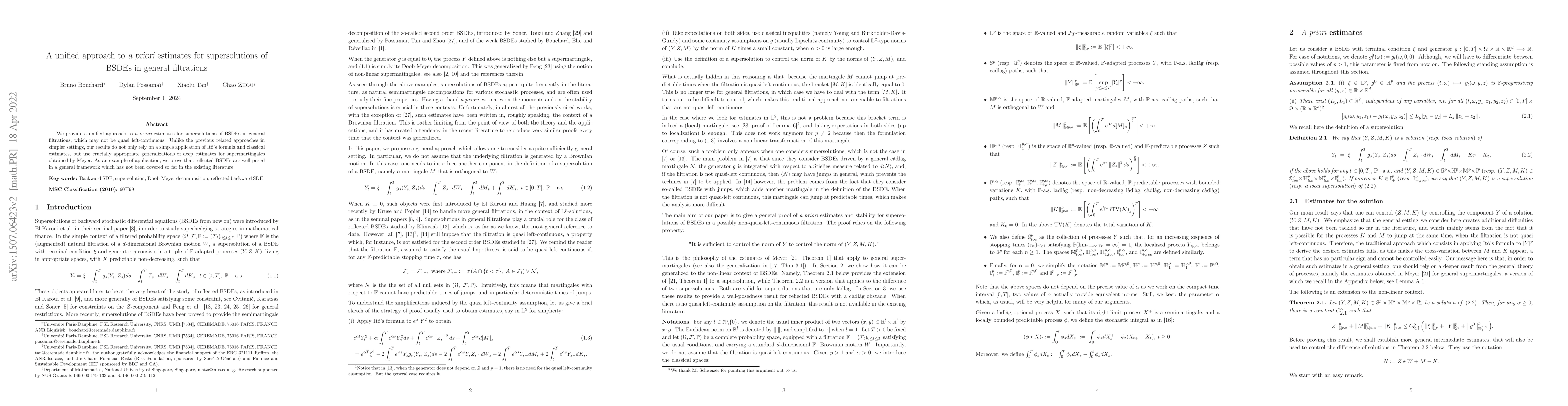Thumbnail for A unified approach to a priori estimates for supersolutions of BSDEs in
  general filtrations