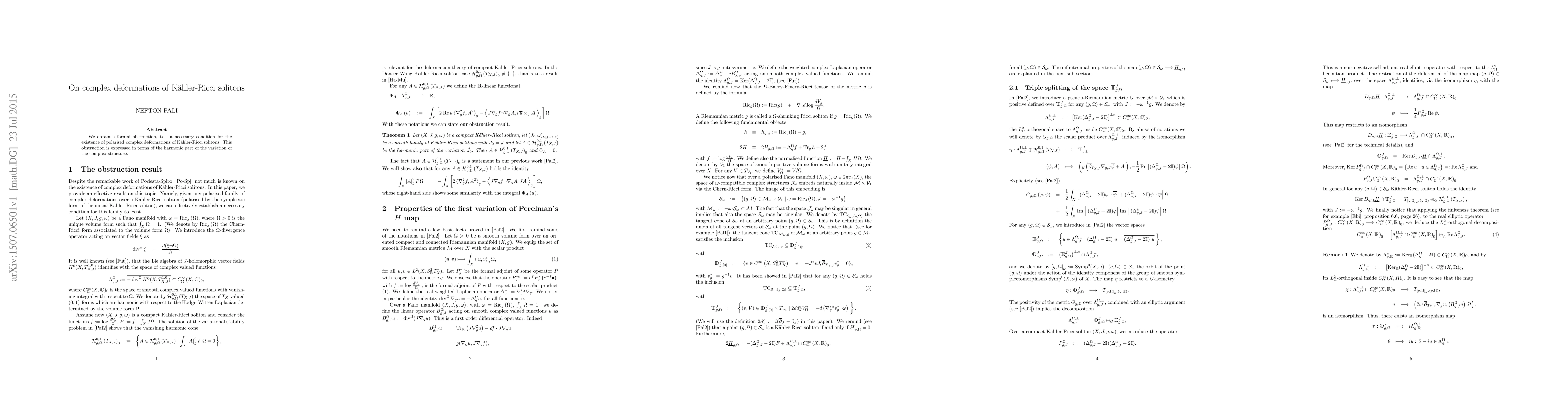 Thumbnail for On complex deformations of K\"ahler-Ricci solitons