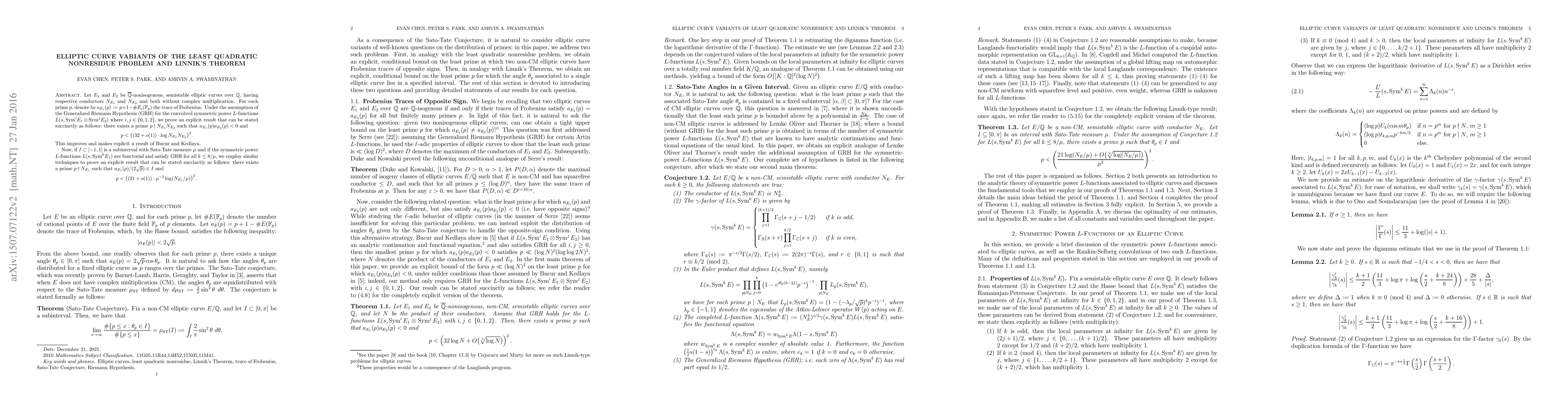 Thumbnail for Elliptic Curve Variants of the Least Quadratic Nonresidue Problem and
  Linnik's Theorem