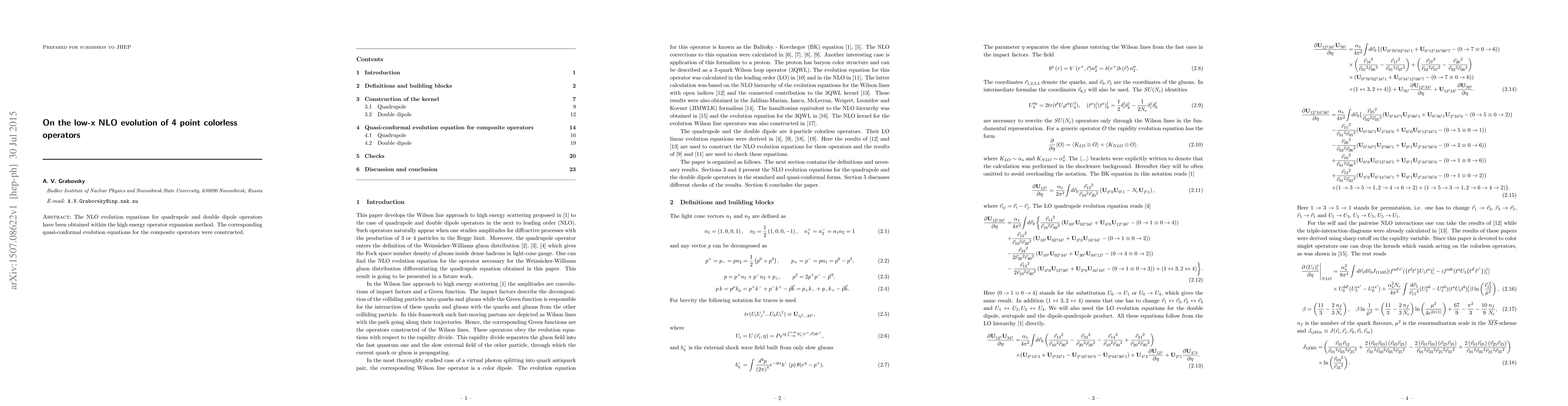 Thumbnail for On the low-x NLO evolution of 4 point colorless operators