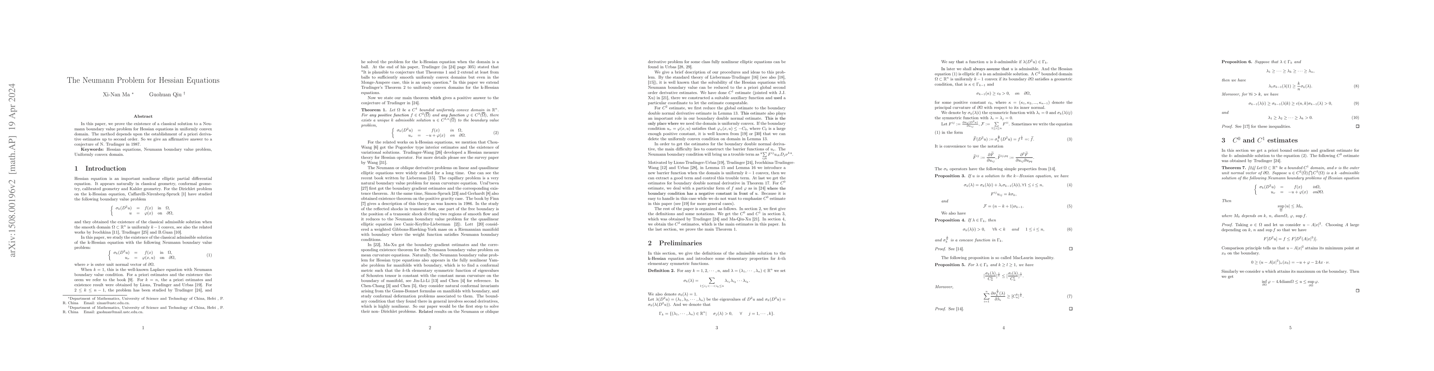 Thumbnail for The Neumann Problem for Hessian Equations
