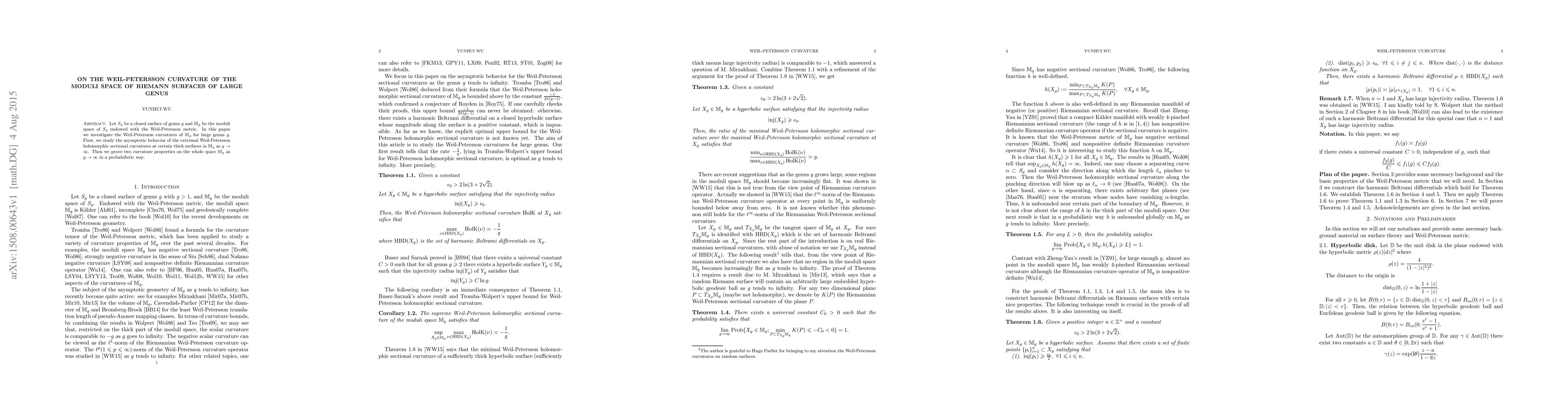 Thumbnail for On the Weil-Petersson curvature of the moduli space of Riemann surfaces
  of large genus