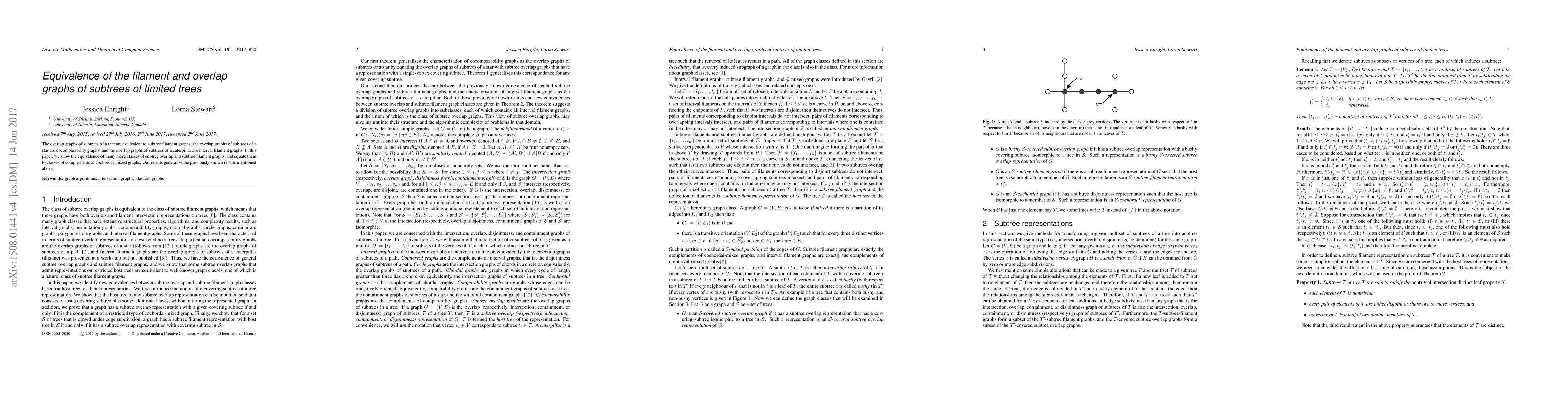 Thumbnail for Equivalence of the filament and overlap graphs of subtrees of limited
  trees