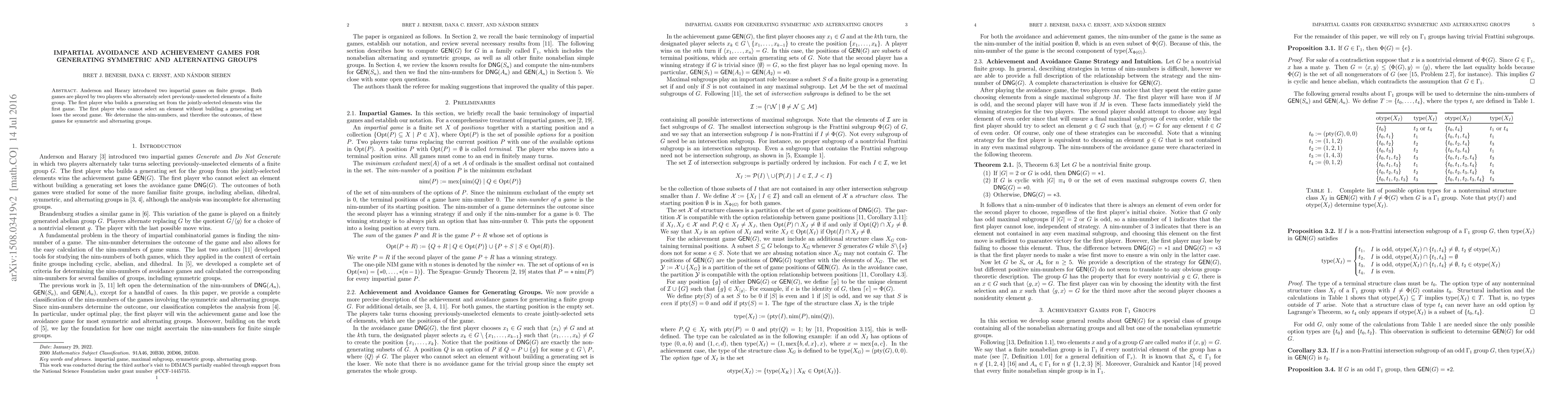 Thumbnail for Impartial avoidance and achievement games for generating symmetric and
  alternating groups