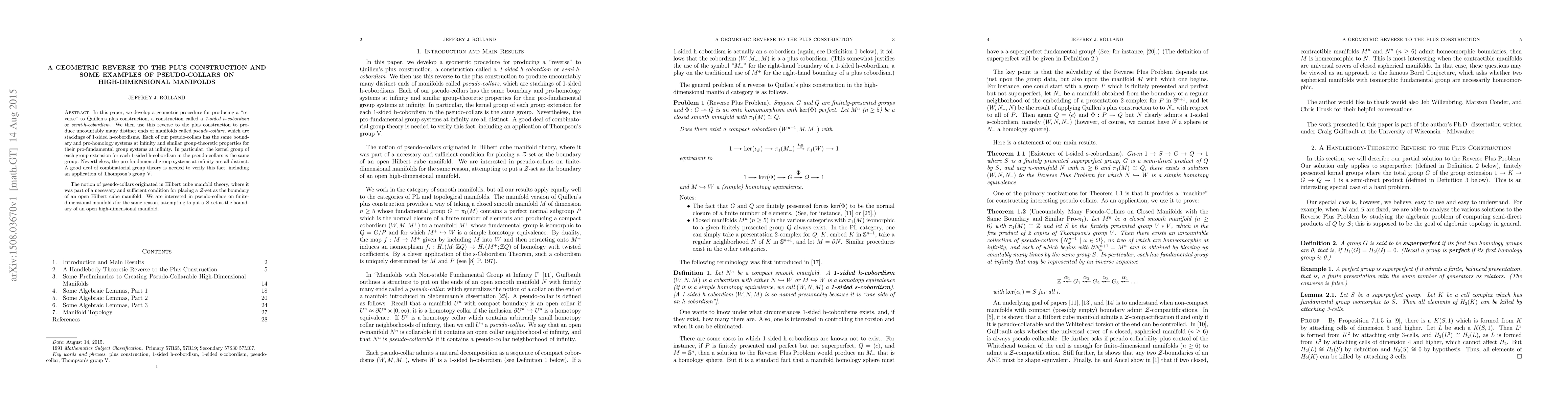 Thumbnail for A Geometric Reverse To The Plus Construction And Some Examples Of
  Pseudo-Collars On High-Dimensional Manifolds