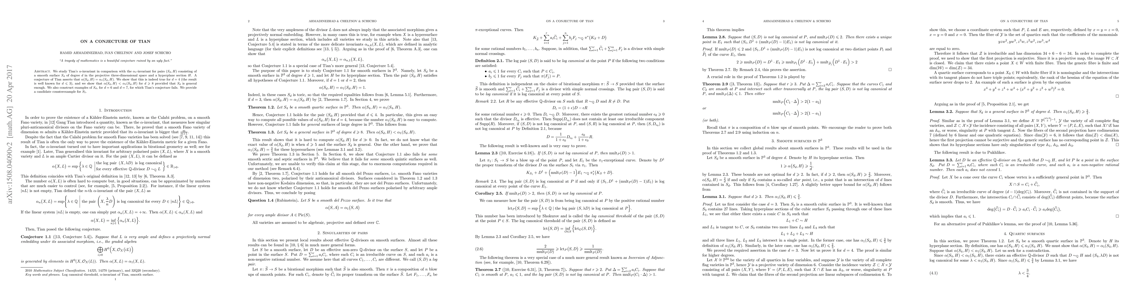 Thumbnail for On a conjecture of Tian