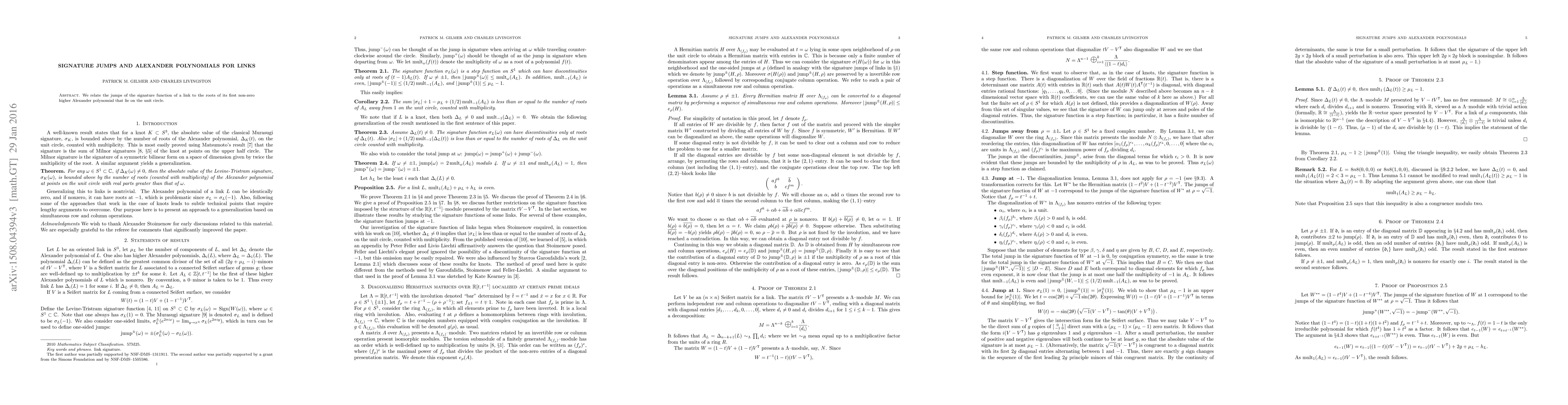 Thumbnail for Signature Jumps and Alexander Polynomials for Links