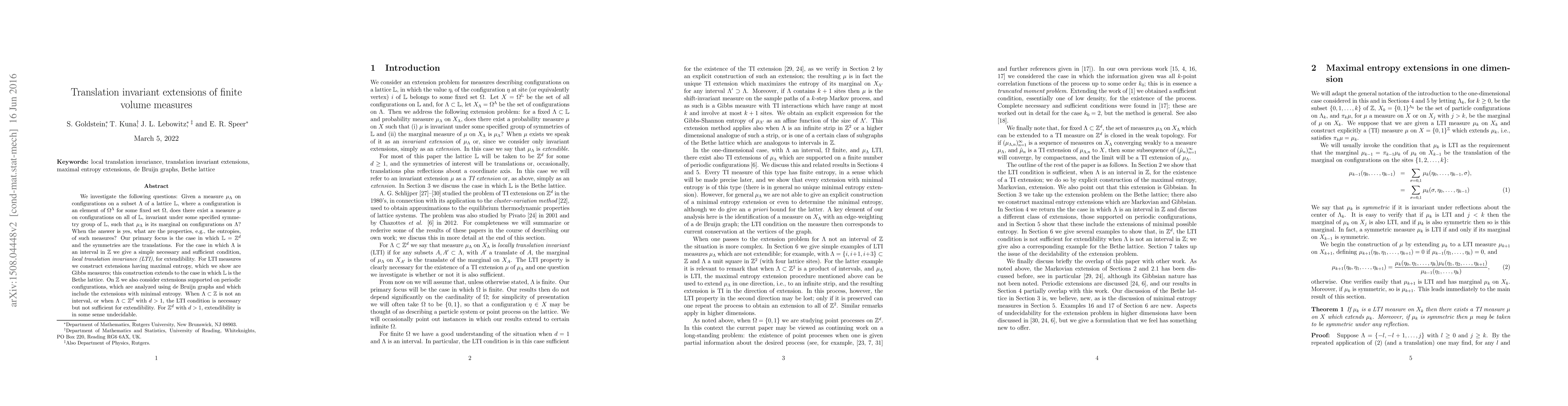 Thumbnail for Translation invariant extensions of finite volume measures