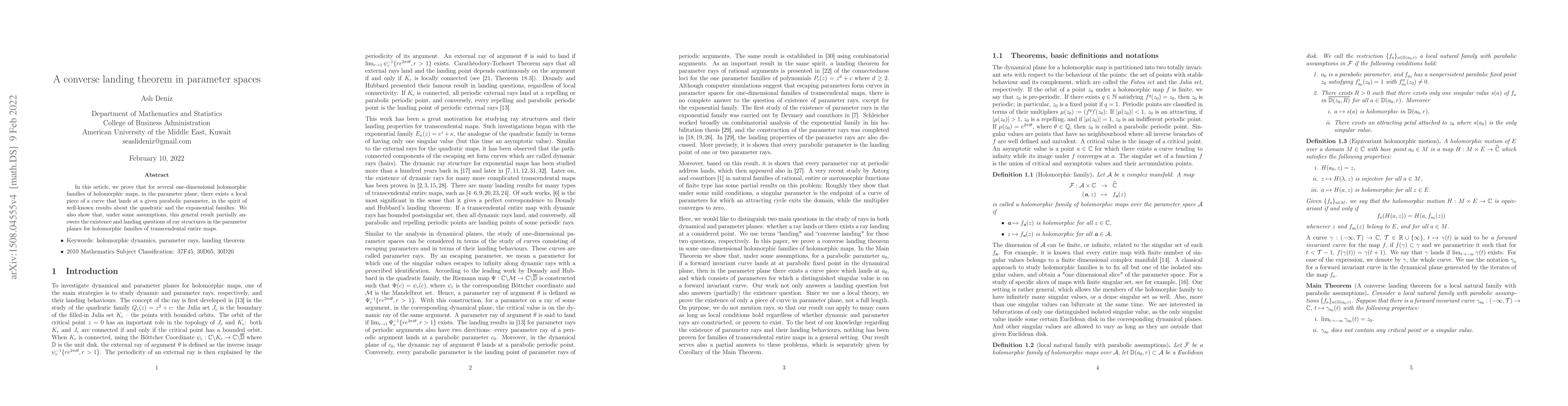 Thumbnail for A Converse Landing Theorem in Parameter Spaces