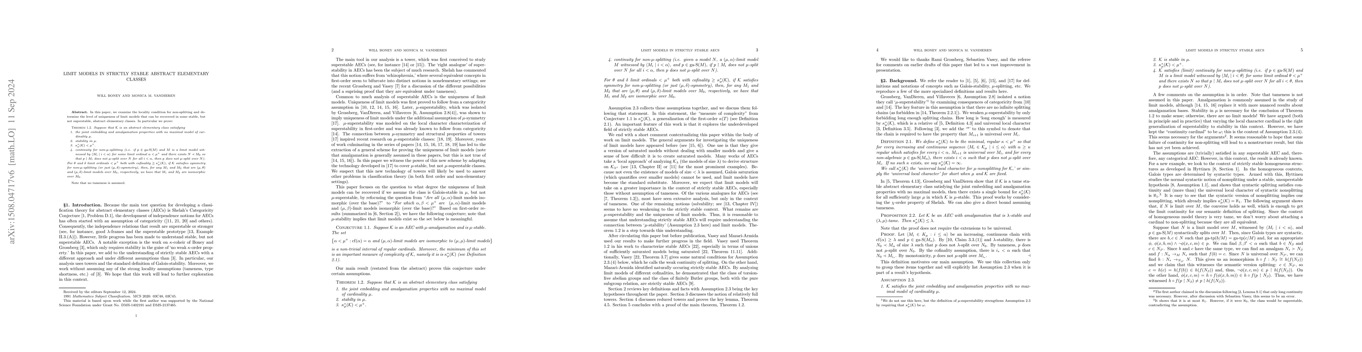 Thumbnail for Limit Models in Strictly Stable Abstract Elementary Classes