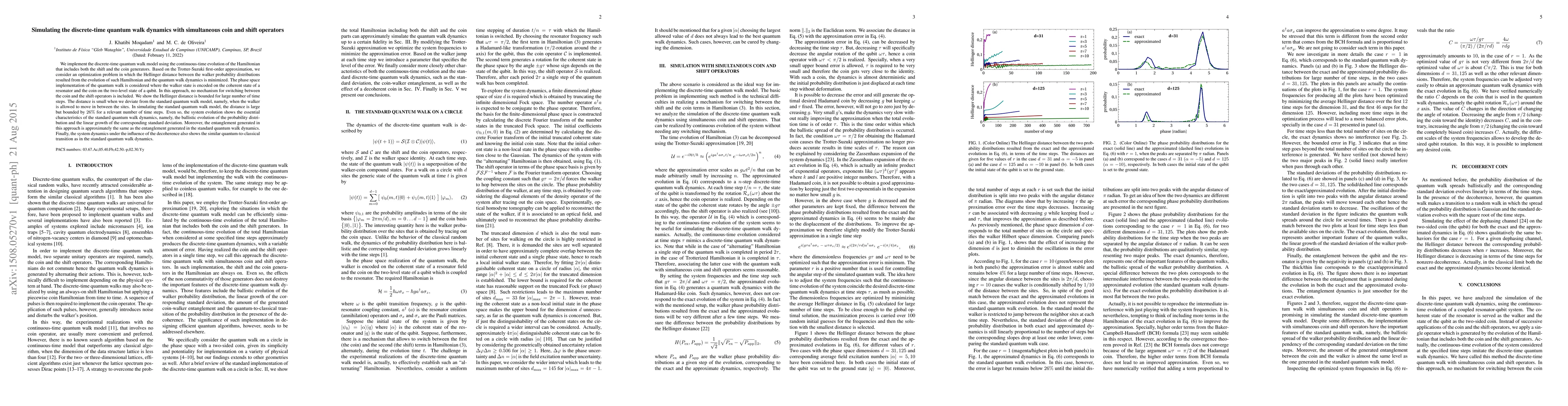 Thumbnail for Simulating the discrete-time quantum walk dynamics with simultaneous
  coin and shift operators