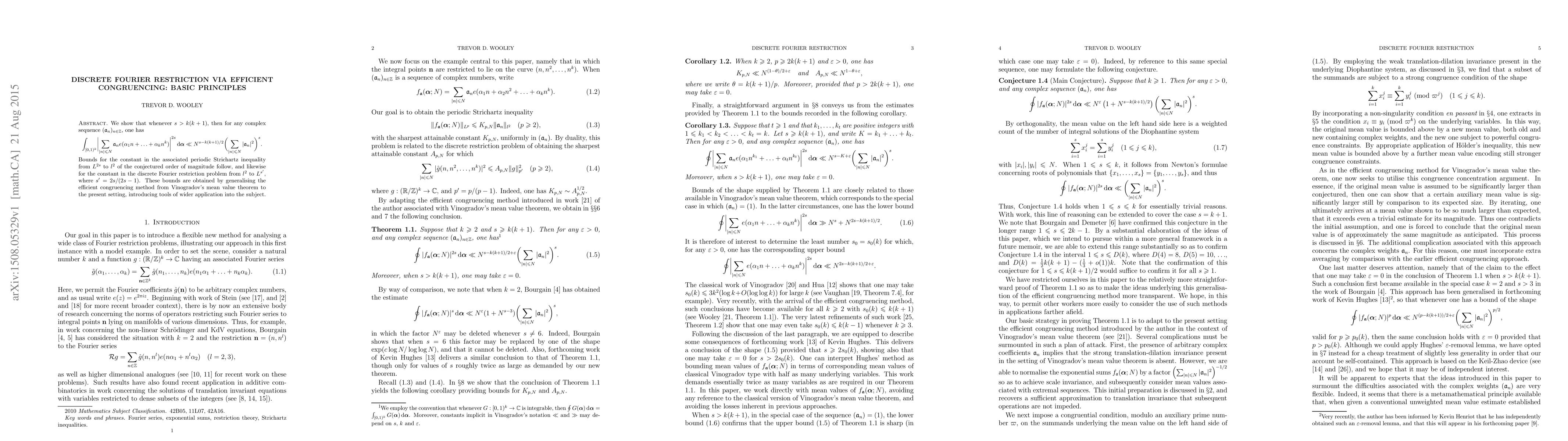 Thumbnail for Discrete Fourier restriction via efficient congruencing: basic
  principles