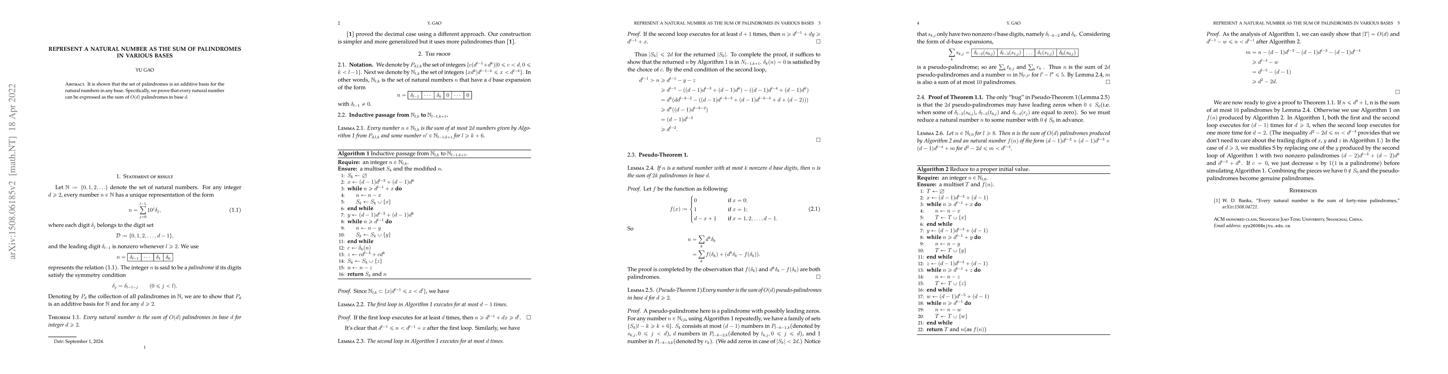 Thumbnail for Represent a natural number as the sum of palindromes in various bases