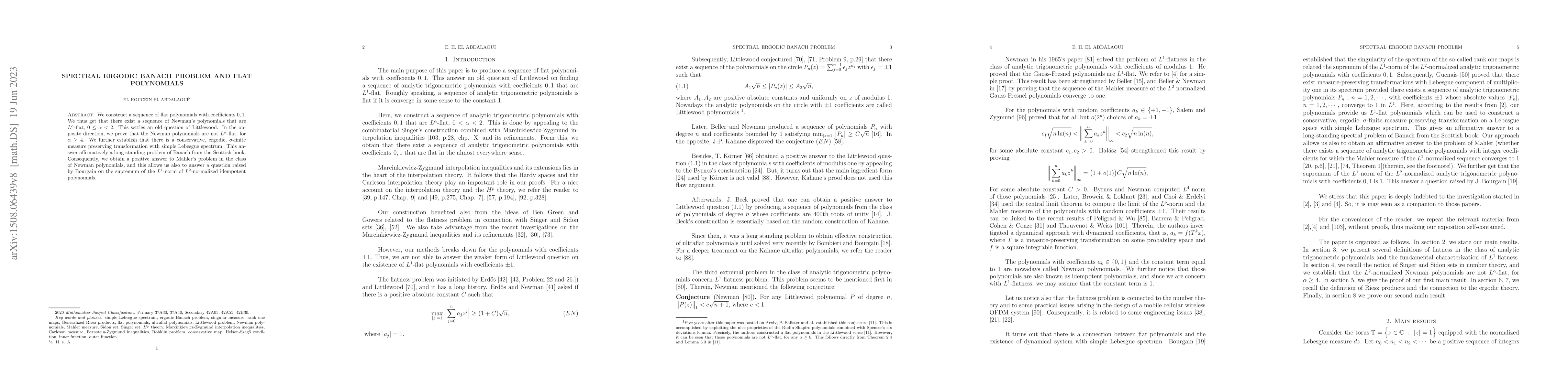 Thumbnail for Spectral ergodic Banach problem and flat polynomials