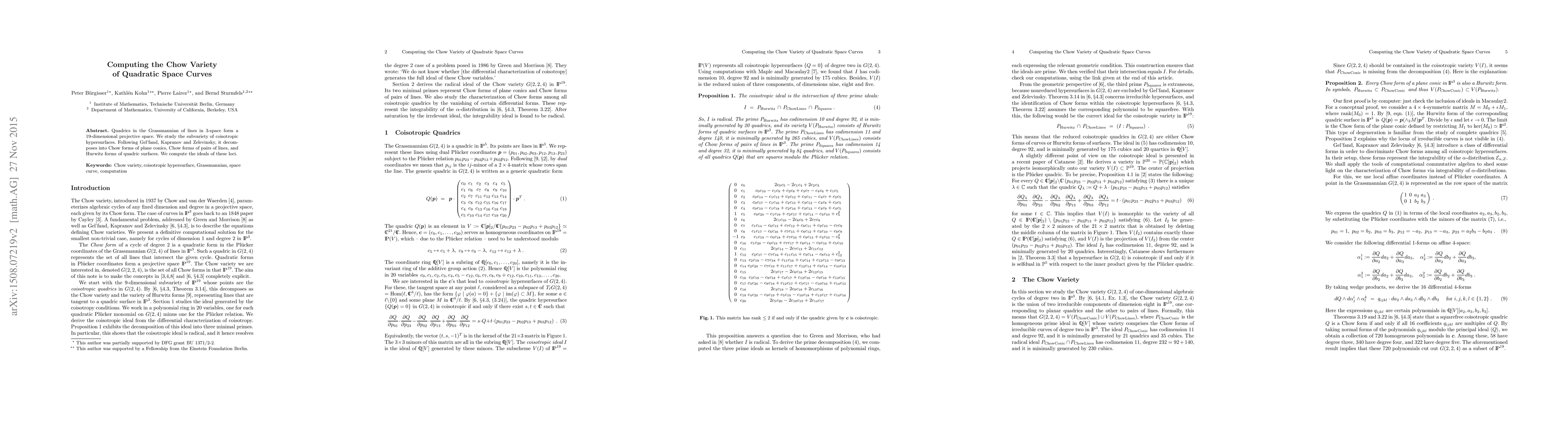 Thumbnail for Computing the Chow variety of quadratic space curves