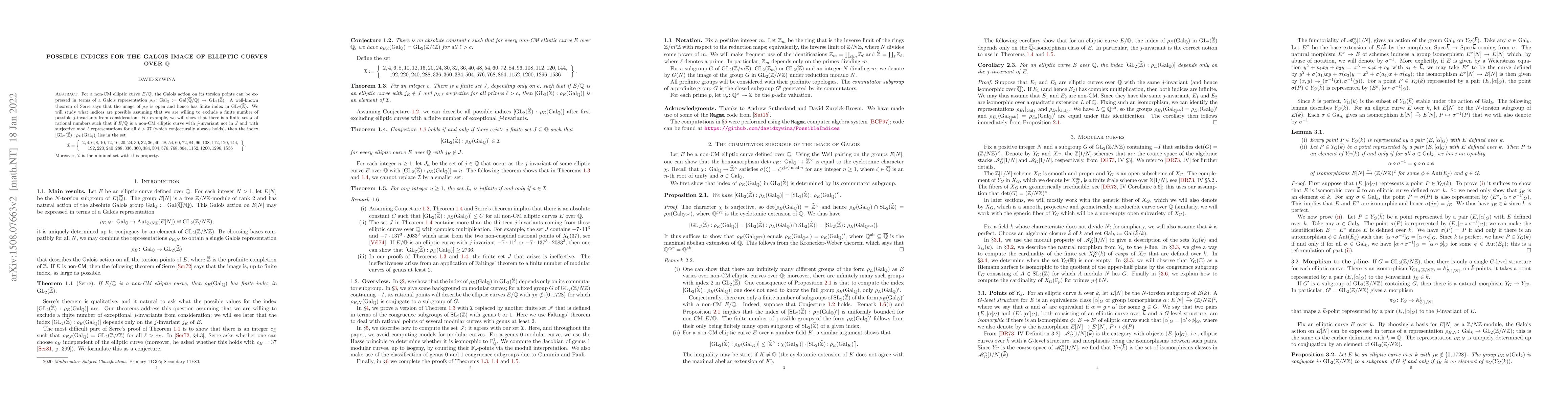 Thumbnail for Possible indices for the Galois image of elliptic curves over Q
