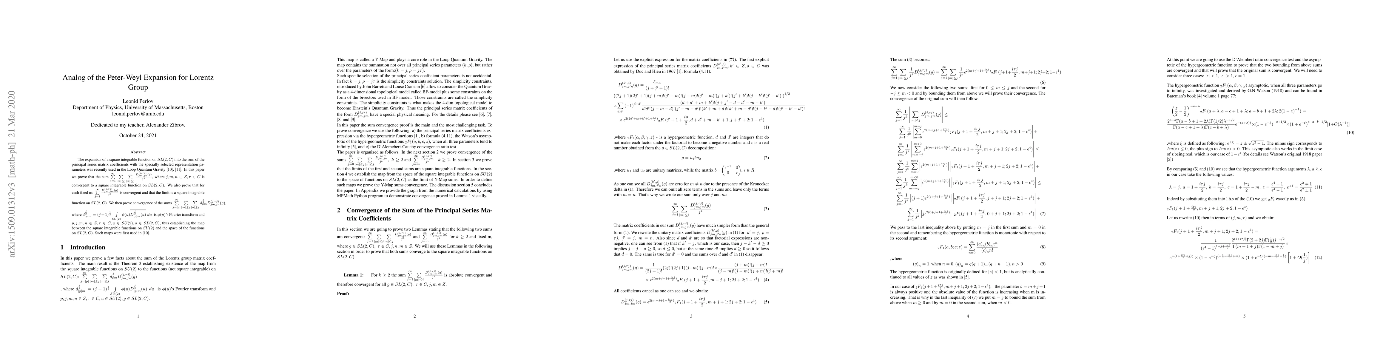 Thumbnail for Analog of the Peter-Weyl Expansion for Lorentz Group