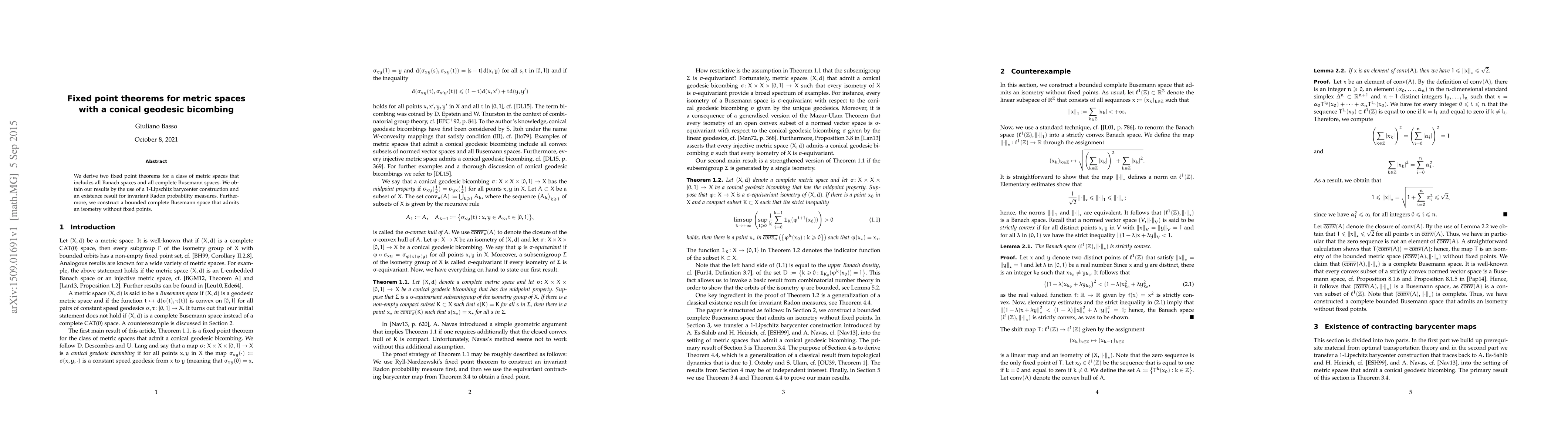 Thumbnail for Fixed point theorems for metric spaces with a conical geodesic bicombing