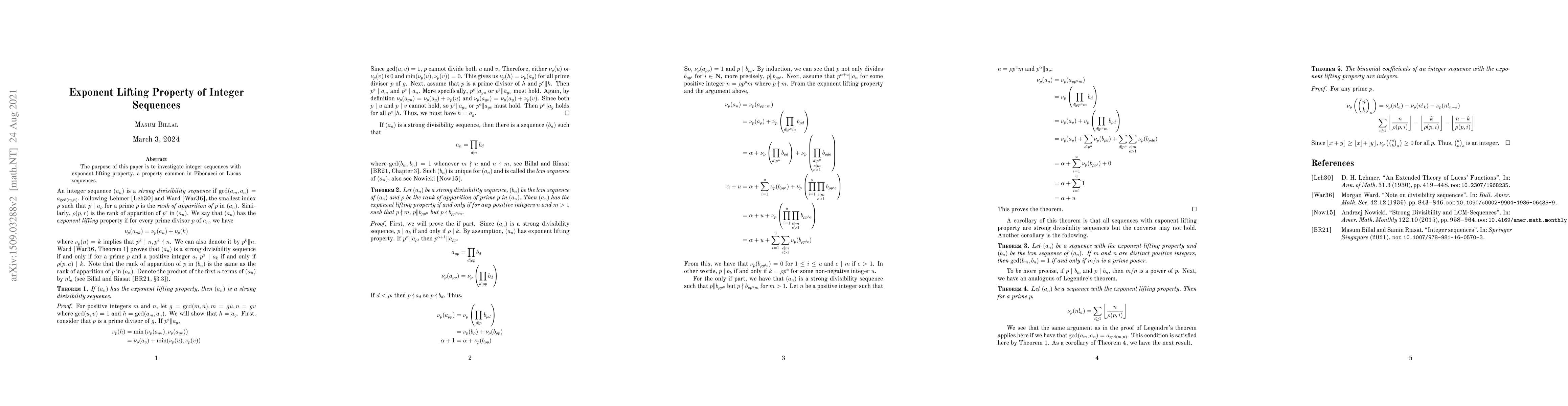 Thumbnail for Exponent Lifting Property of Integer Sequences