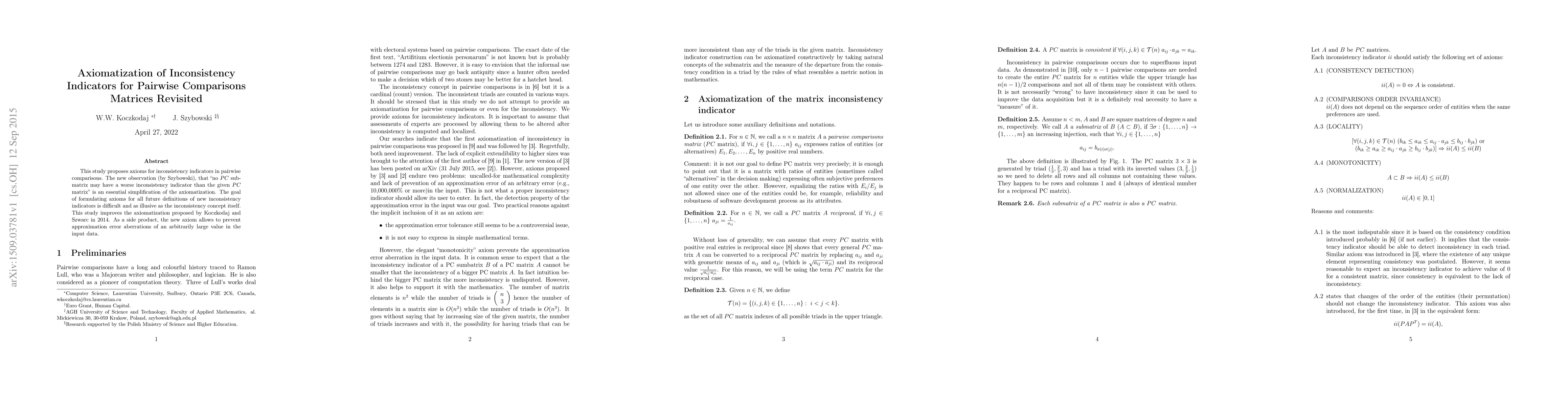 Thumbnail for Axiomatization of Inconsistency Indicators for Pairwise Comparisons