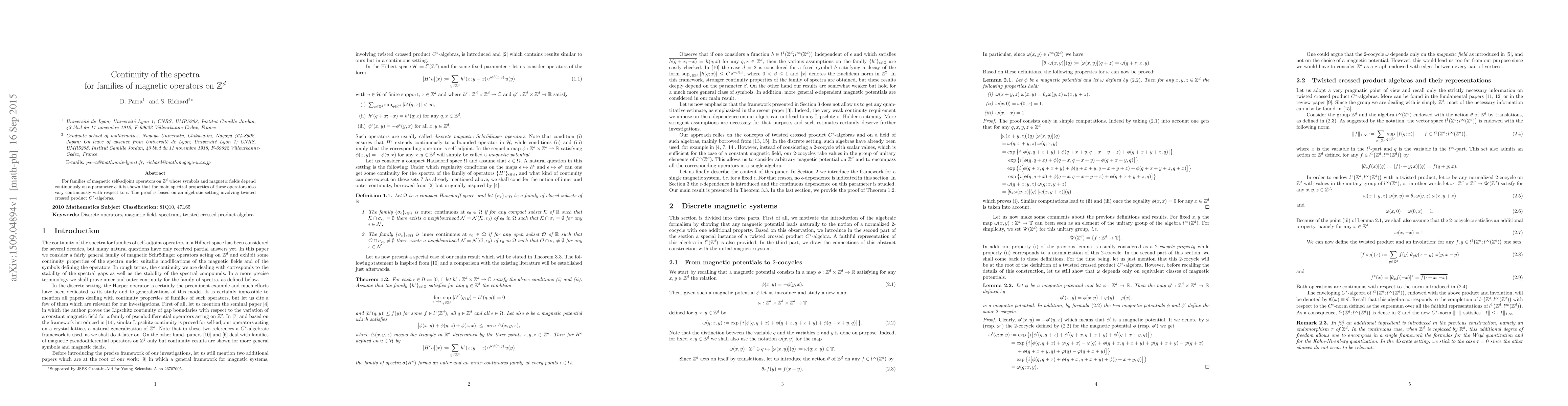 Thumbnail for Continuity of the spectra for families of magnetic operators on Z^d