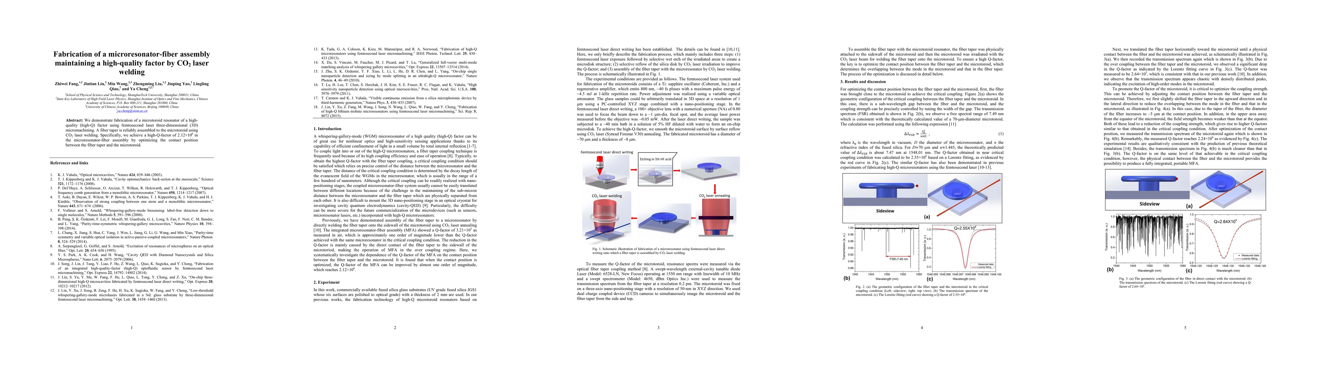 Thumbnail for Fabrication of a microresonator-fiber assembly maintaining a
  high-quality factor by CO2 laser welding
