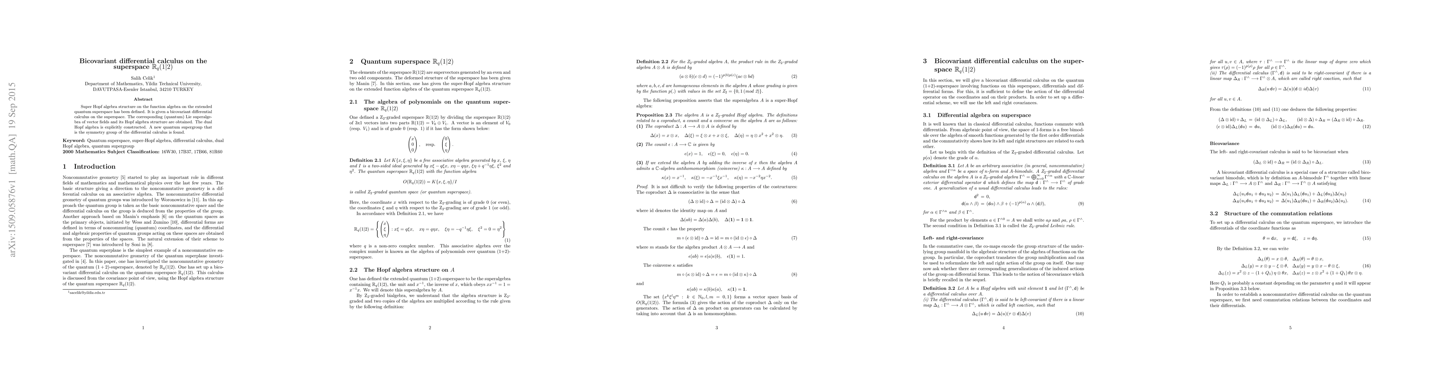 Thumbnail for Bicovariant differential calculus on the superspace ${\mathbb R}_q(1|2)$