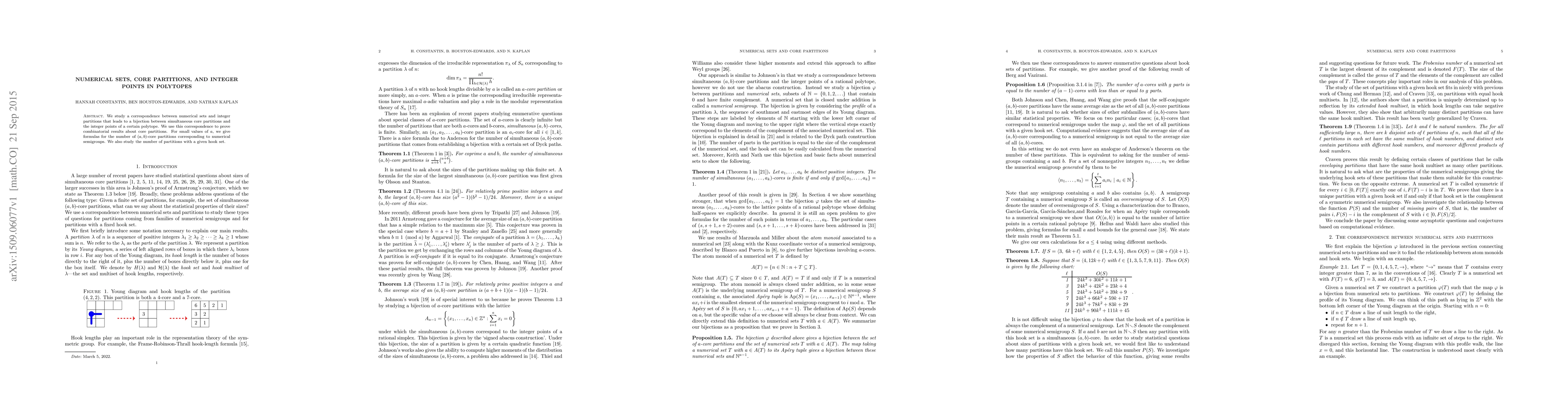 Thumbnail for Numerical Sets, Core Partitions, and Integer Points in Polytopes