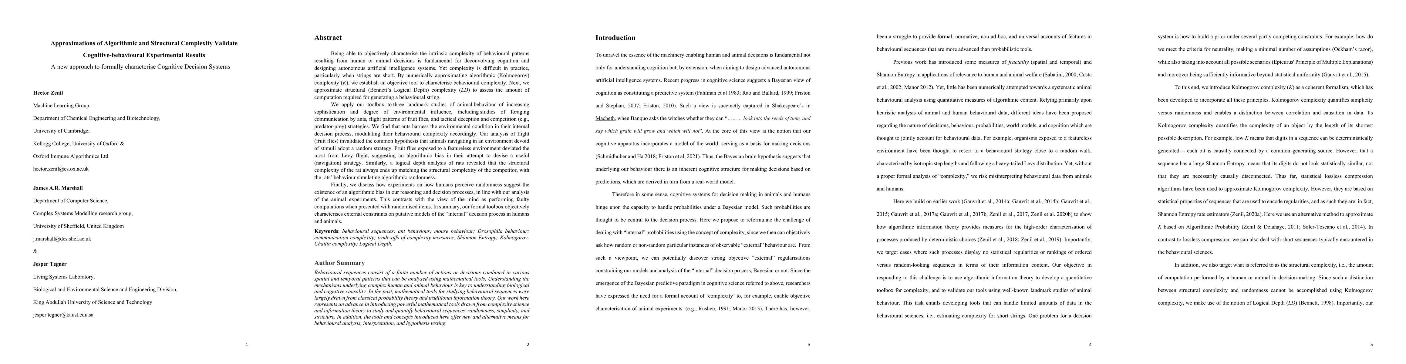 Thumbnail for Approximations of Algorithmic and Structural Complexity Validate
  Cognitive-behavioural Experimental Results
