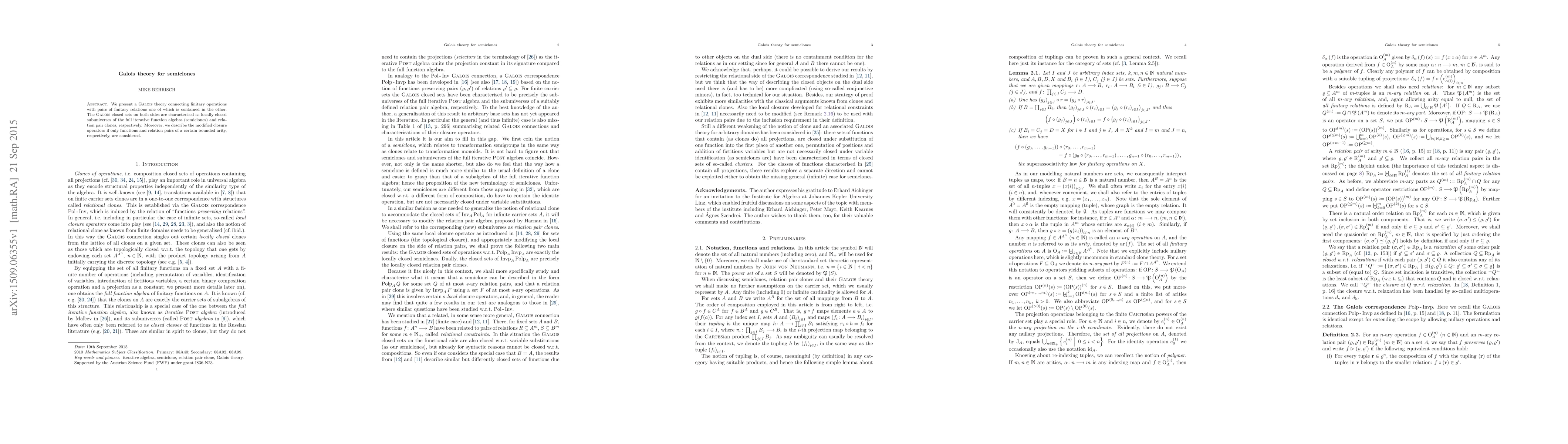 Thumbnail for Galois theory for semiclones