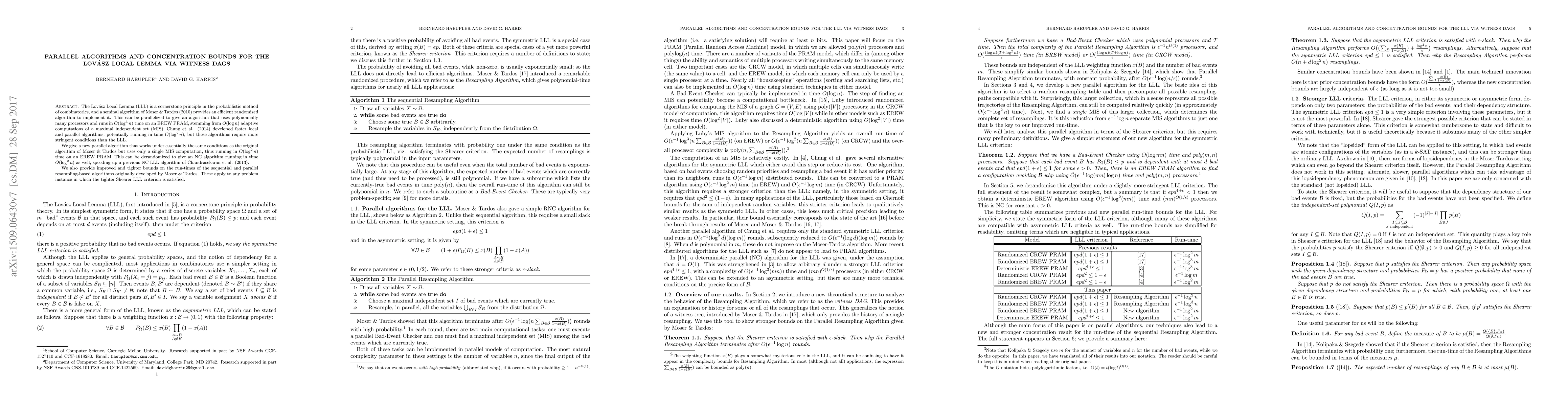 Thumbnail for Parallel algorithms and concentration bounds for the Lovasz Local Lemma
  via witness DAGs