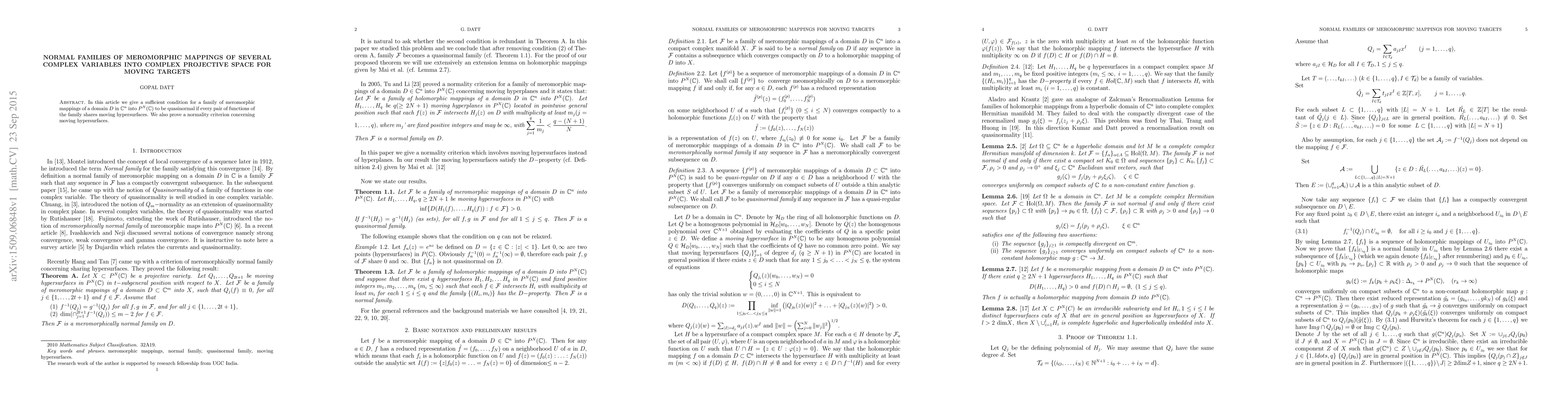 Thumbnail for Quasi-normal families of meromorphic mappings sharing hypersurfaces