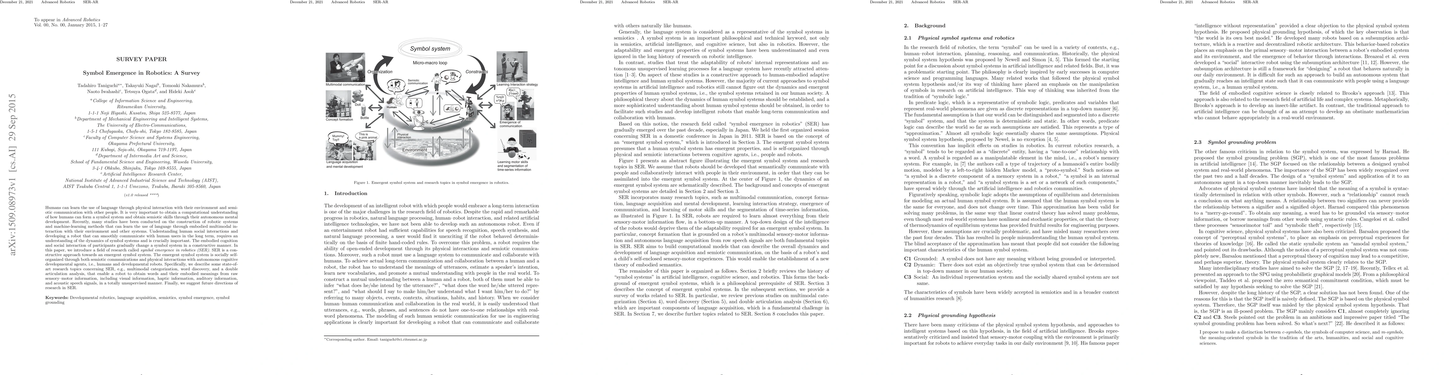 Thumbnail for Symbol Emergence in Robotics: A Survey