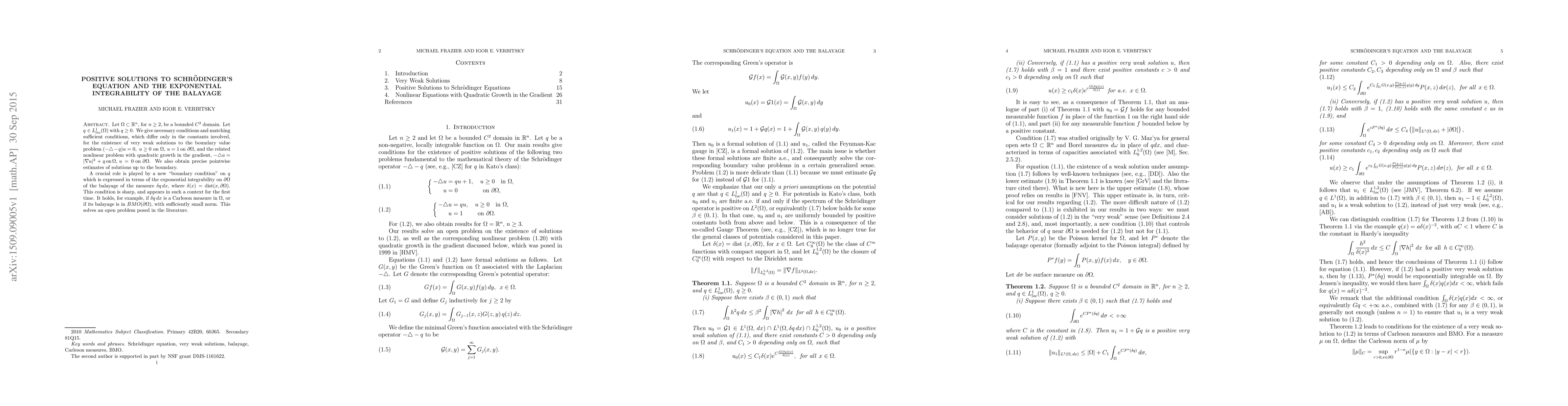 Thumbnail for Positive solutions to Schr\"odinger's equation and the exponential
  integrability of the balayage