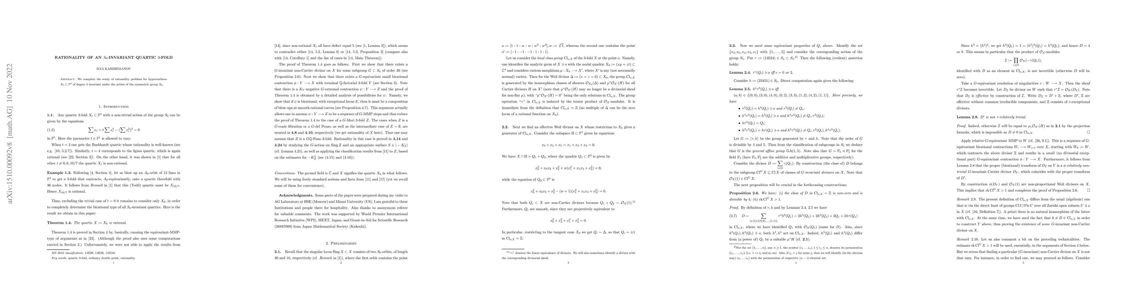 Thumbnail for Rationality of an $S_6$-invariant quartic $3$-fold