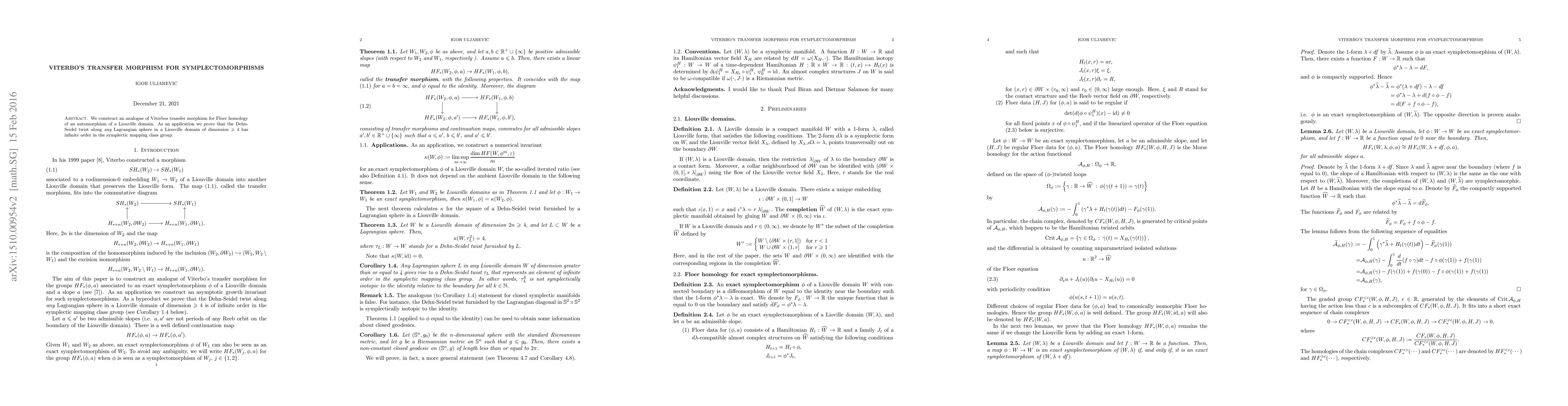 Thumbnail for Viterbo's transfer morphism for symplectomorphisms
