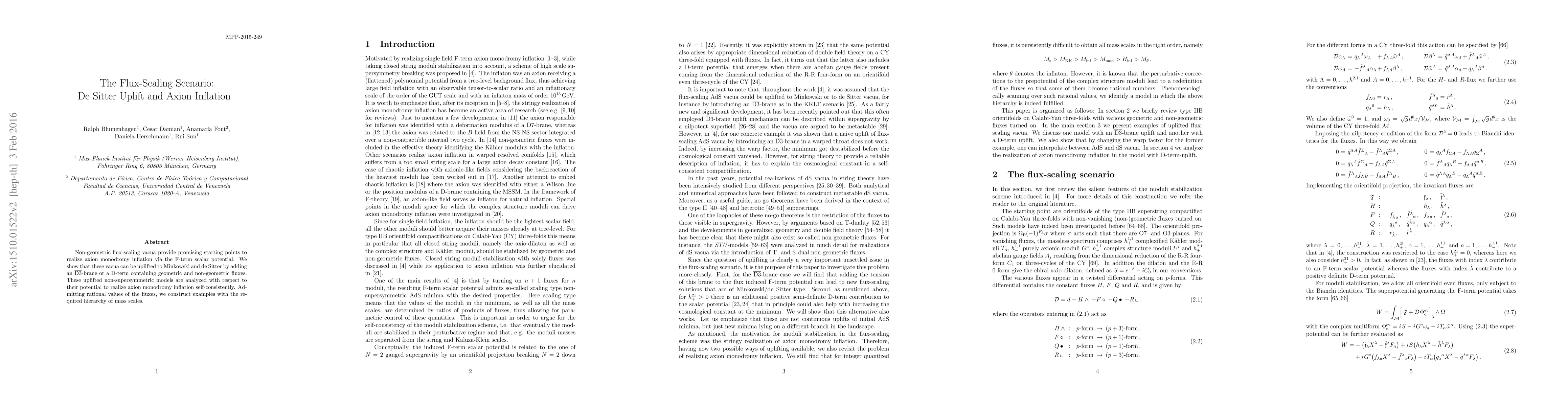 Thumbnail for The Flux-Scaling Scenario: De Sitter Uplift and Axion Inflation