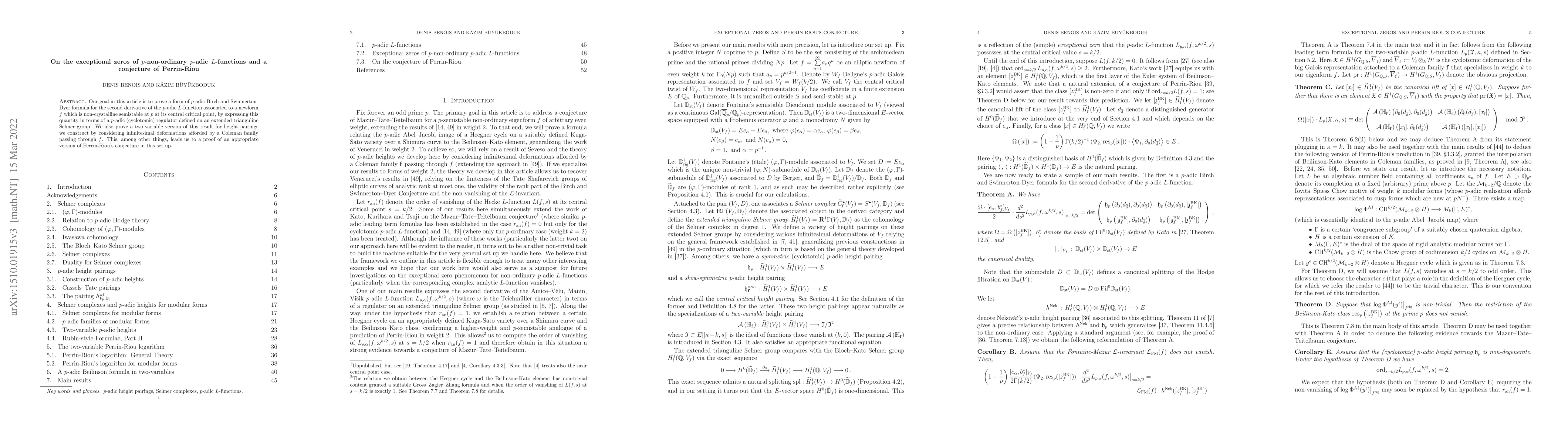 Thumbnail for On the exceptional zeros of $p$-non-ordinary $p$-adic $L$-functions and
  a conjecture of Perrin-Riou