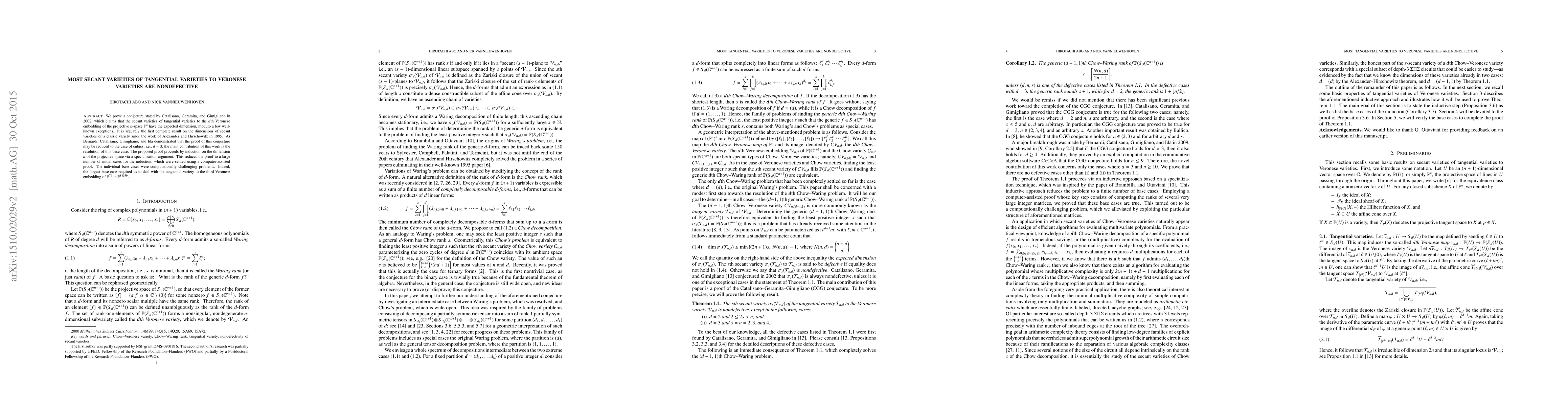 Thumbnail for Most secant varieties of tangential varieties to Veronese varieties are
  nondefective