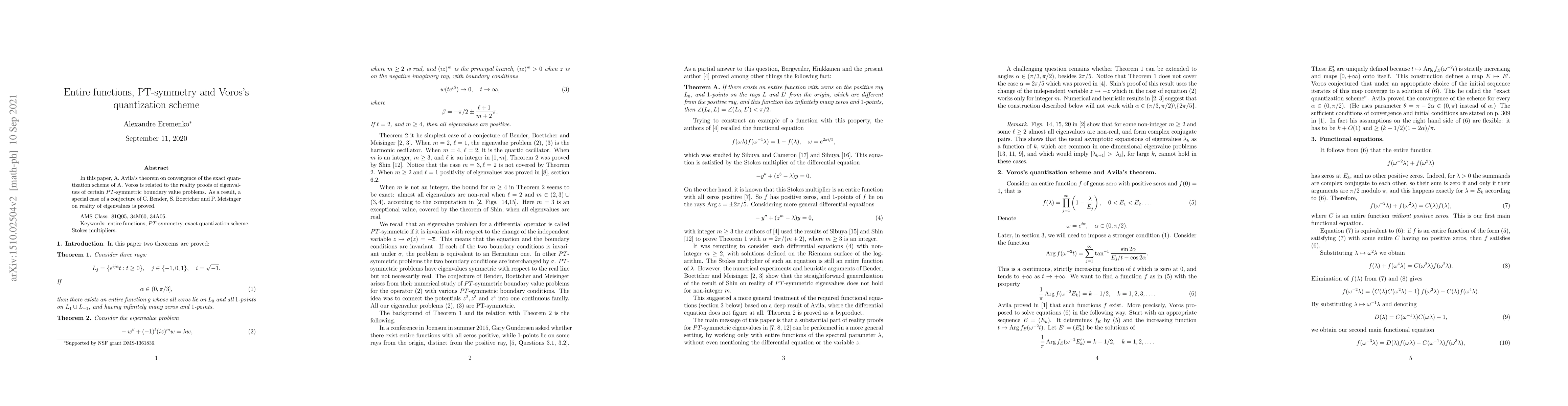 Thumbnail for Entire functions, PT-symmetry and Voros's quantization scheme