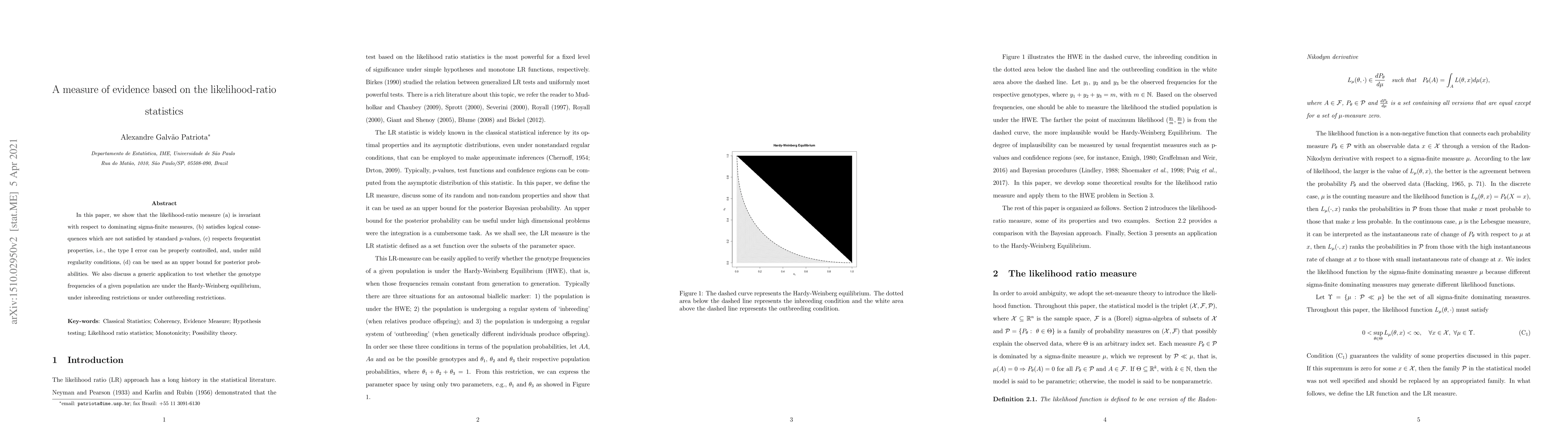 Thumbnail for A measure of evidence based on the likelihood-ratio statistics