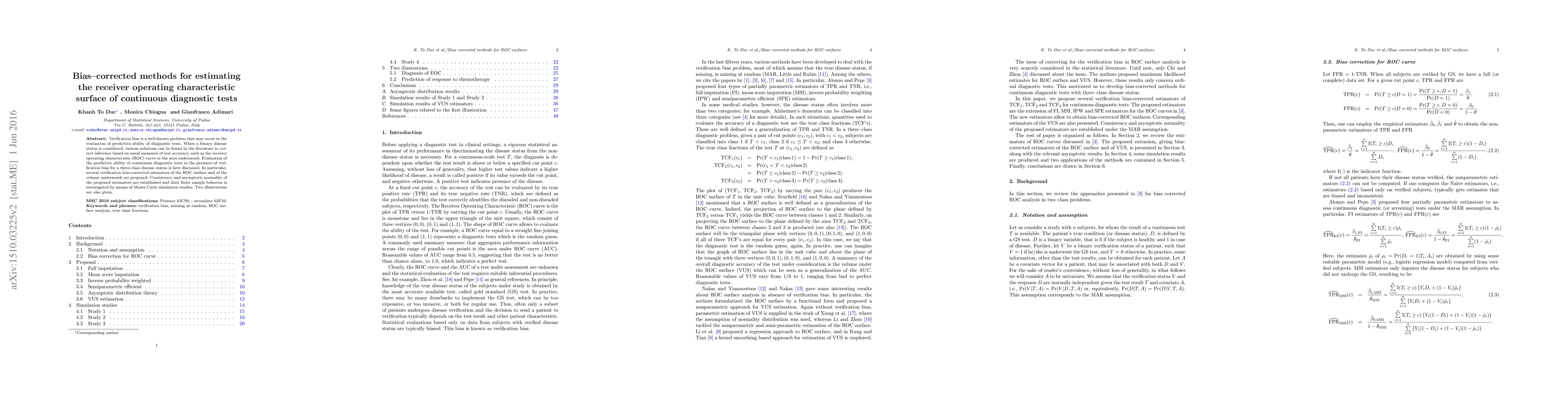 Thumbnail for Bias-corrected methods for estimating the receiver operating
  characteristic surface of continuous diagnostic tests