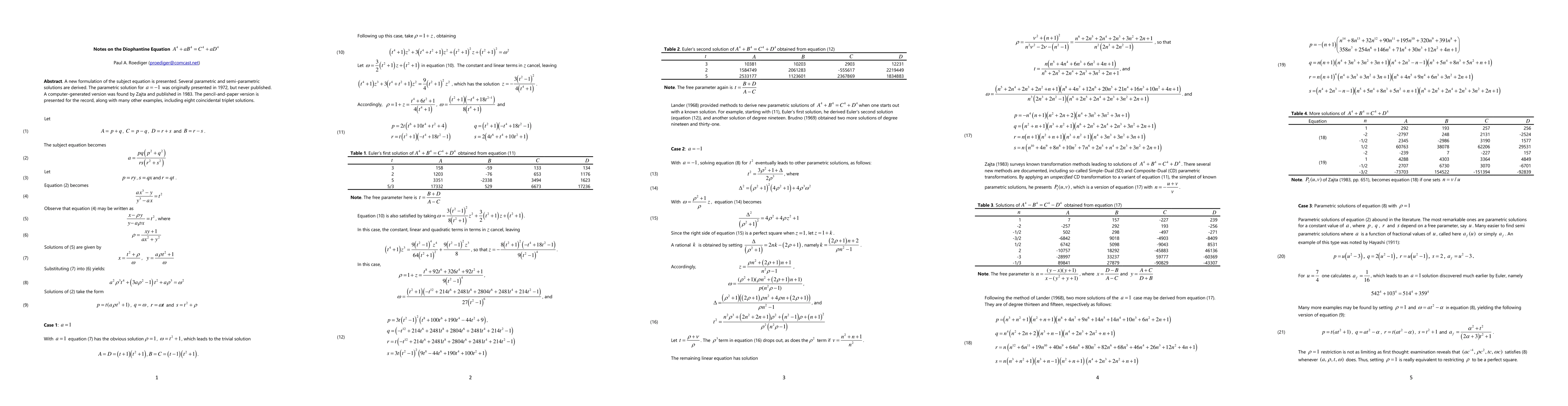Thumbnail for Notes on the Diophantine Equation A^4+aB^4=C^4+aD^4