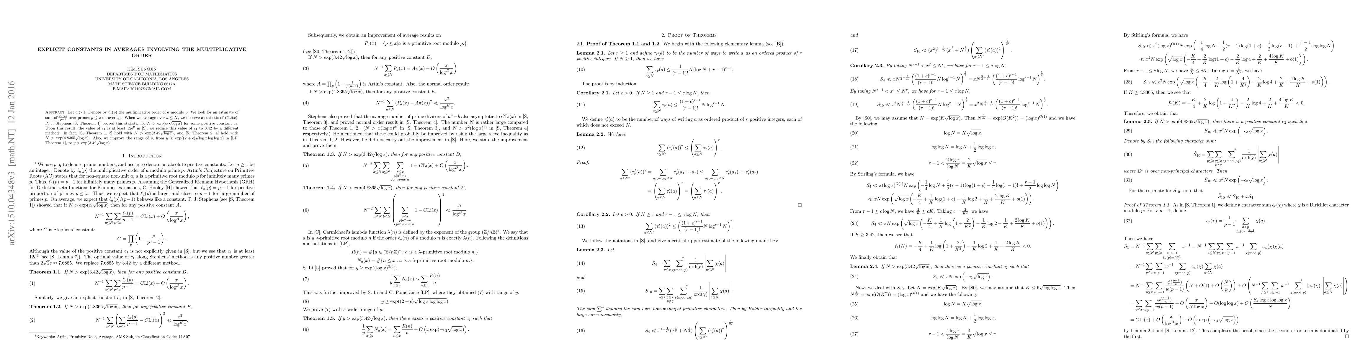 Thumbnail for Explicit constants in averages involving the multiplicative order