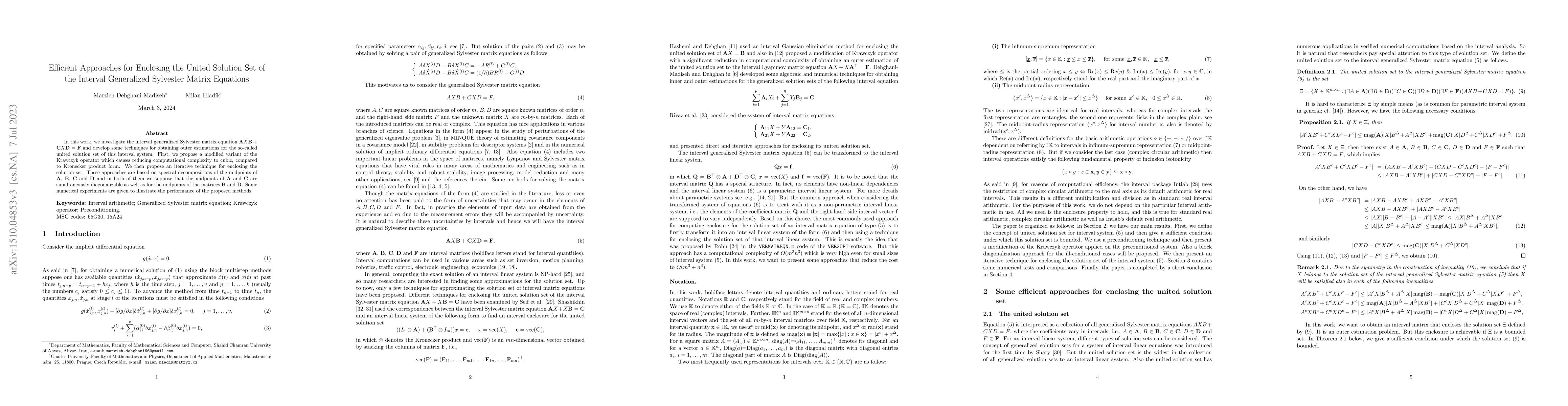 Thumbnail for Efficient Approaches for Enclosing the United Solution Set of the
  Interval Generalized Sylvester Matrix Equations