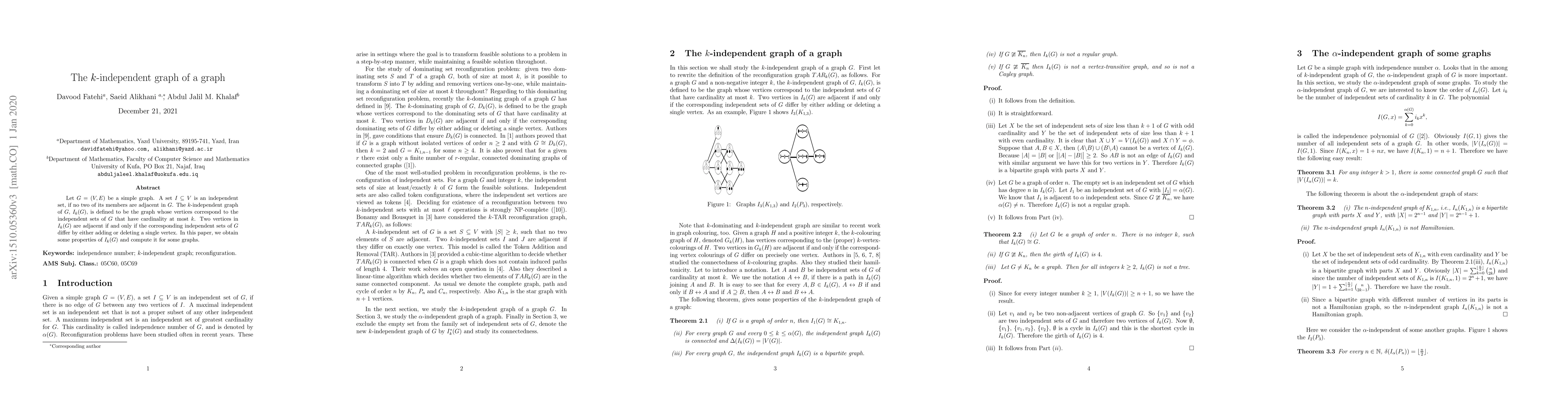 Thumbnail for The $k$-independent graph of a graph